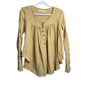 Free People Sand Dune Henley Top Shirt XS Babydoll Top Y2K 90s Yellow A10